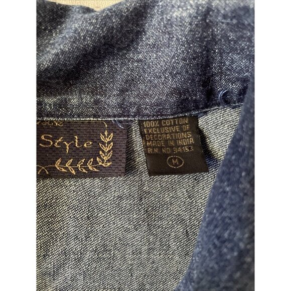 Womens Denim Jacket With Rhinestone & Stud Embellishments By Life Style Size M - Picture 3 of 9